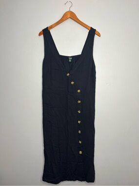 Wild Fable Women's Sleeveless Button Front Asymmetrical Black Midi Dress